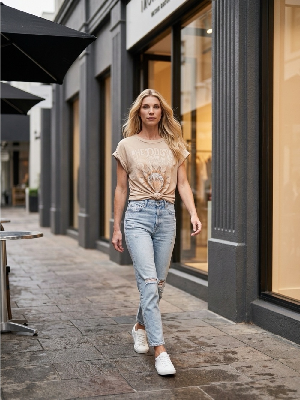 Daydreamer Beige The Doors Knotted Graphic Tee